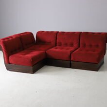 Luciano Frigerio modular sofa model Can Can in mahogony and suede 1960s vintage Italian design 1