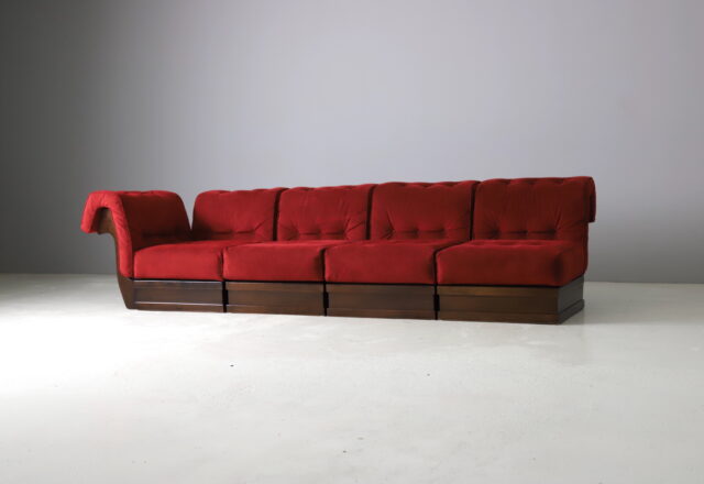 Luciano Frigerio modular sofa model Can Can in mahogony and suede 1960s vintage Italian design 5
