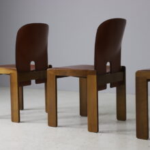 Tobia & Afra Scarpa '121' dining chairs in cognac leather and walnut for Cassina vintage Italian design 1960s 3