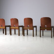 Tobia & Afra Scarpa '121' dining chairs in cognac leather and walnut for Cassina vintage Italian design 1960s 4