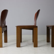 Tobia & Afra Scarpa '121' dining chairs in cognac leather and walnut for Cassina vintage Italian design 1960s 7