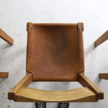 Vintage Pierre Chapo S24 dining chairs in solid elm and patinated leather France design 1960s 10