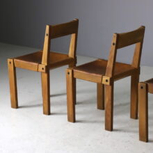 Vintage Pierre Chapo S24 dining chairs in solid elm and patinated leather France design 1960s 13