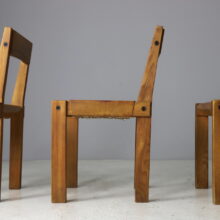 Vintage Pierre Chapo S24 dining chairs in solid elm and patinated leather France design 1960s 14