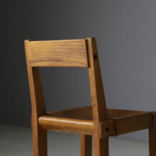 Vintage Pierre Chapo S24 dining chairs in solid elm and patinated leather France design 1960s 15