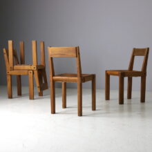 Vintage Pierre Chapo S24 dining chairs in solid elm and patinated leather France design 1960s 17