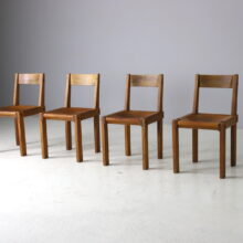 Vintage Pierre Chapo S24 dining chairs in solid elm and patinated leather France design 1960s 2