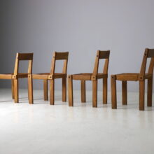 Vintage Pierre Chapo S24 dining chairs in solid elm and patinated leather France design 1960s 3