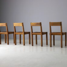 Vintage Pierre Chapo S24 dining chairs in solid elm and patinated leather France design 1960s 4