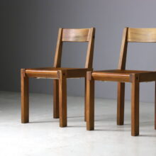 Vintage Pierre Chapo S24 dining chairs in solid elm and patinated leather France design 1960s 5