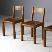 Vintage Pierre Chapo S24 dining chairs in solid elm and patinated leather France design 1960s 6