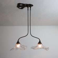 Brutalist ceiling lamp hanging lamp by Lothar Klute in patinated forged bronze and glass Germany vintage 1986 1980s 2