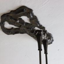 Brutalist ceiling lamp hanging lamp by Lothar Klute in patinated forged bronze and glass Germany vintage 1986 1980s 23