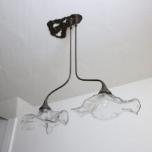 Brutalist ceiling lamp hanging lamp by Lothar Klute in patinated forged bronze and glass Germany vintage 1986 1980s 8