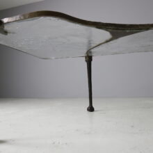 Large brutalist coffee table by Lothar Klute in patinated forged bronze and hand blown glass Germany vintage 1986 1980s 10