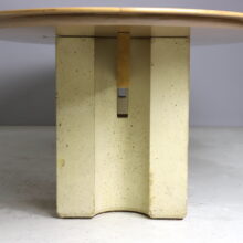 Large oval dining table in in burl maple and concrete by Giovanni Offredi for Saporiti Italia 1970s vintage Italian design 13