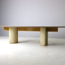 Large oval dining table in in burl maple and concrete by Giovanni Offredi for Saporiti Italia 1970s vintage Italian design 2