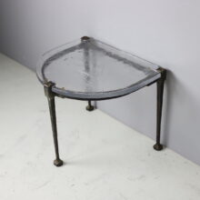 Lothar Klute vintage side table in forged bronze and hand blown glass patina Germany 1987 1980s 2