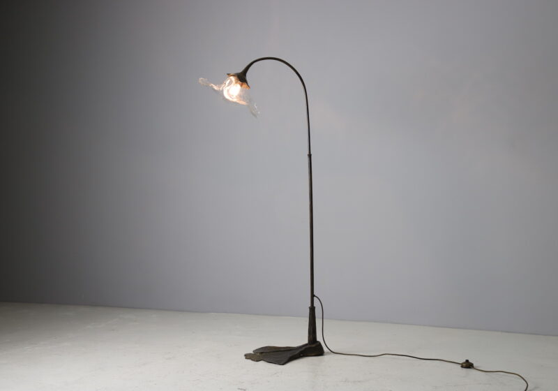 Rare brutalist floor lamp by Lothar Klute in patinated forged bronze and glass Germany vintage 1985 1980s 1