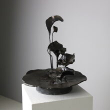 Rare brutalist water fountain by Lothar Klute in patinated forged bronze Germany vintage 1986 1980s 2
