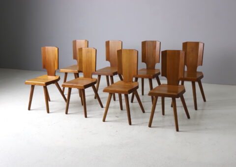 Set of 8 vintage S28 dining chairs by Pierre Chapo in solid elm France 1960s 1970s French design 1