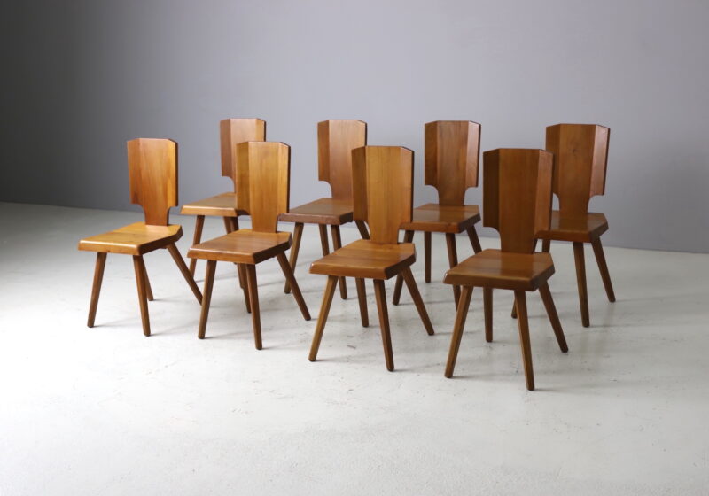 Set of 8 vintage S28 dining chairs by Pierre Chapo in solid elm France 1960s 1970s French design 1