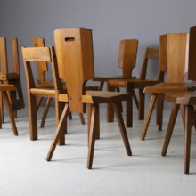 Set of 8 vintage S28 dining chairs by Pierre Chapo in solid elm France 1960s 1970s French design 14