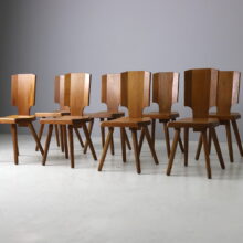 Set of 8 vintage S28 dining chairs by Pierre Chapo in solid elm France 1960s 1970s French design 2