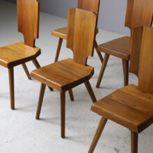 Set of 8 vintage S28 dining chairs by Pierre Chapo in solid elm France 1960s 1970s French design 3