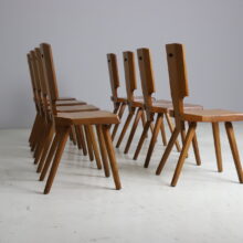 Set of 8 vintage S28 dining chairs by Pierre Chapo in solid elm France 1960s 1970s French design 5