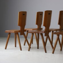 Set of 8 vintage S28 dining chairs by Pierre Chapo in solid elm France 1960s 1970s French design 9