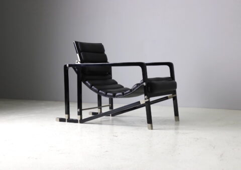 Vintage Transat lounge chair by Eileen Gray For Ecart France, 1970s black leather 1