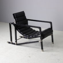 Vintage Transat lounge chair by Eileen Gray For Ecart France, 1970s black leather 4
