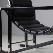 Vintage Transat lounge chair by Eileen Gray For Ecart France, 1970s black leather 5