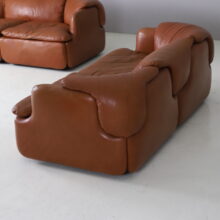 Vintage pair of Confidential sofas in cognac leather by Alberto Rosselli for Saporiti Italia 1972 1970s Italian design 3