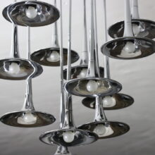 Large Goffredo Reggiani trumpet ceiling lamp chandelier in chromed metal 1970s Italian design 12