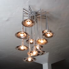 Large Goffredo Reggiani trumpet ceiling lamp chandelier in chromed metal 1970s Italian design 4