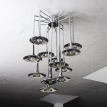 Large Goffredo Reggiani trumpet ceiling lamp chandelier in chromed metal 1970s Italian design 6