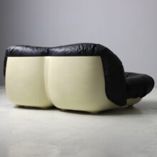 Space age seating group, sofa and lounge chair in black leather 1970s vintage French design 10