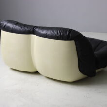 Space age seating group, sofa and lounge chair in black leather 1970s vintage French design 11