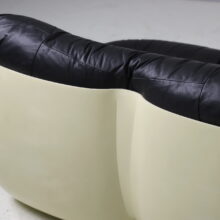 Space age seating group, sofa and lounge chair in black leather 1970s vintage French design 12