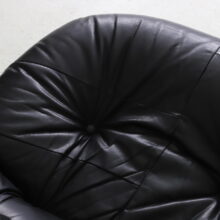 Space age seating group, sofa and lounge chair in black leather 1970s vintage French design 14