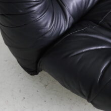 Space age seating group, sofa and lounge chair in black leather 1970s vintage French design 15