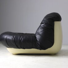 Space age seating group, sofa and lounge chair in black leather 1970s vintage French design 16