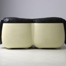 Space age seating group, sofa and lounge chair in black leather 1970s vintage French design 17
