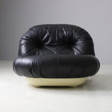 Space age seating group, sofa and lounge chair in black leather 1970s vintage French design 19