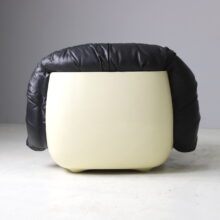 Space age seating group, sofa and lounge chair in black leather 1970s vintage French design 20