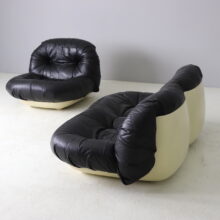 Space age seating group, sofa and lounge chair in black leather 1970s vintage French design 3