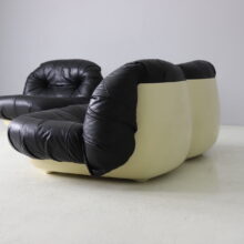 Space age seating group, sofa and lounge chair in black leather 1970s vintage French design 4