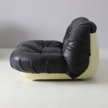 Space age seating group, sofa and lounge chair in black leather 1970s vintage French design 6